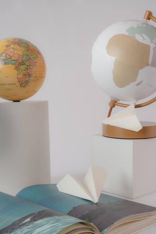 Globes on Geometric Shape Stands