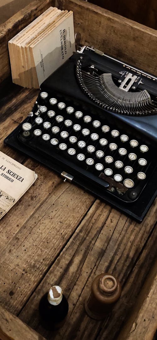 Retro Typewriter in Wooden Shelf