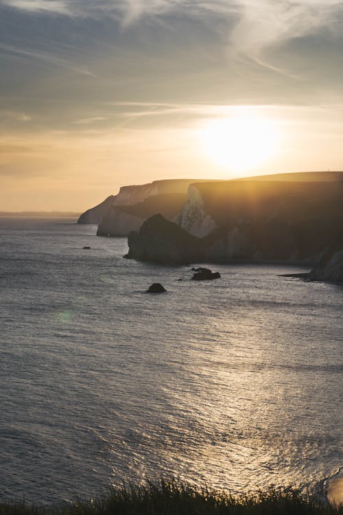 Seascape and Cliffs at Sunset 