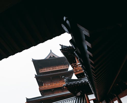 Free Low Angle Shot of Wooden Temple Stock Photo