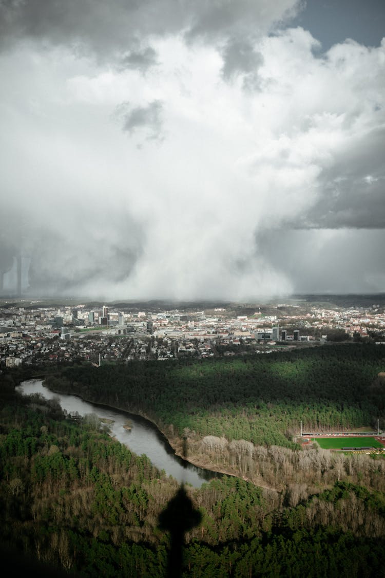 Hurricane Formation Over The City Outline