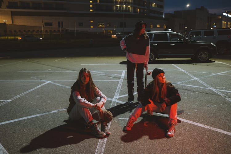 Young Women On Parking Lot