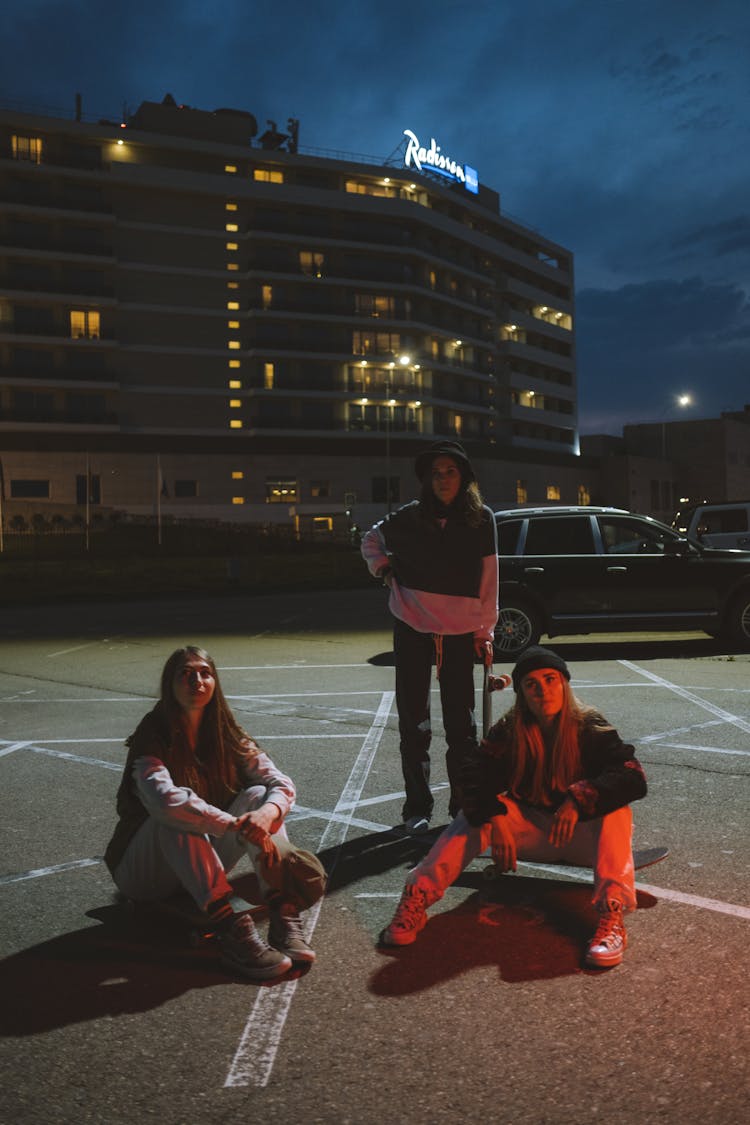 Young Women On Parking Lot