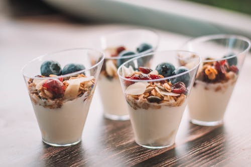 Glasses with yogurt verrine with granola