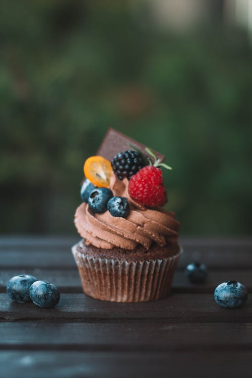 Chocolate Cupcake Garnished with Fruits
