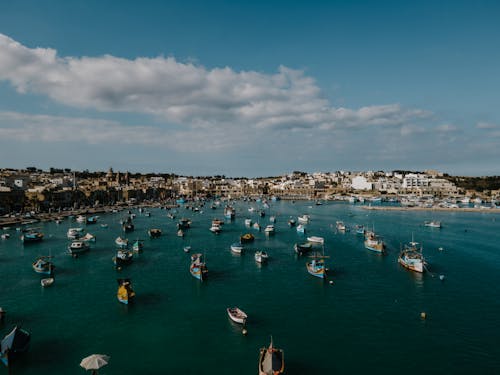 Aerial Footage of Yachts and Boats on a Pier 