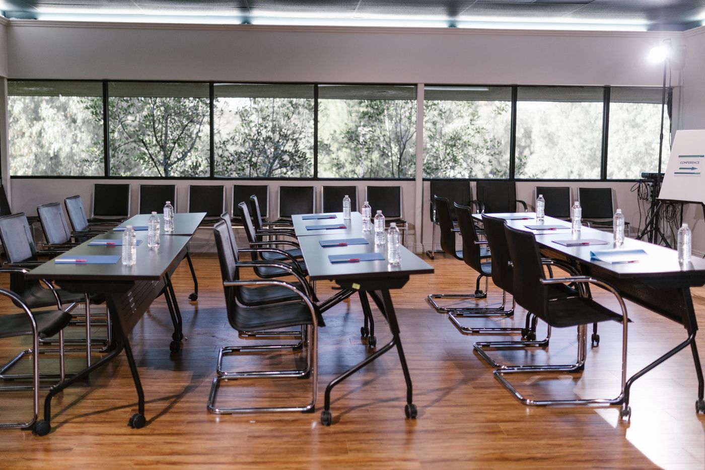 A modern training room ready for a session