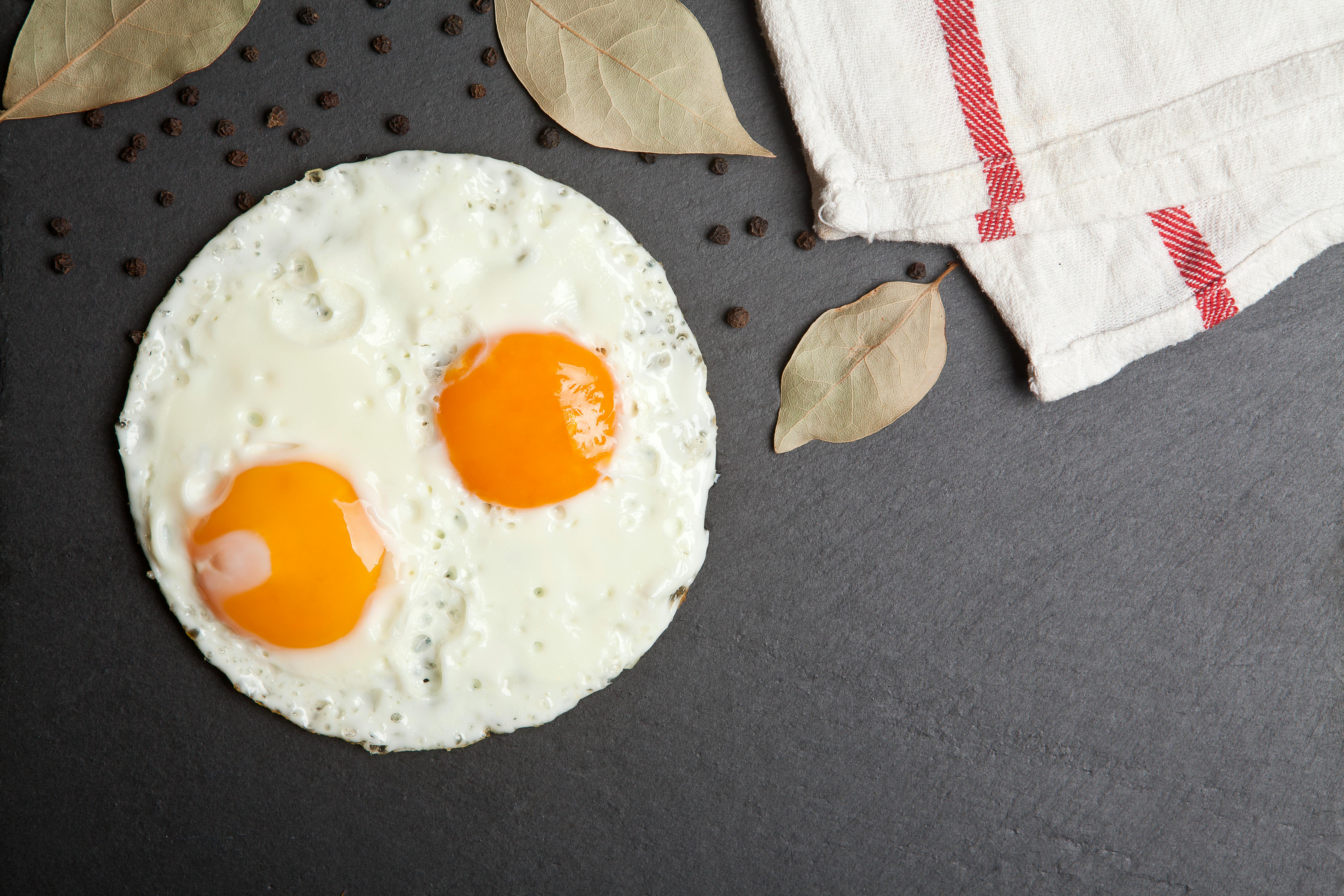 A CloseUp Shot of a Sunny Side Up Egg with Two Egg Yolks · Free Stock