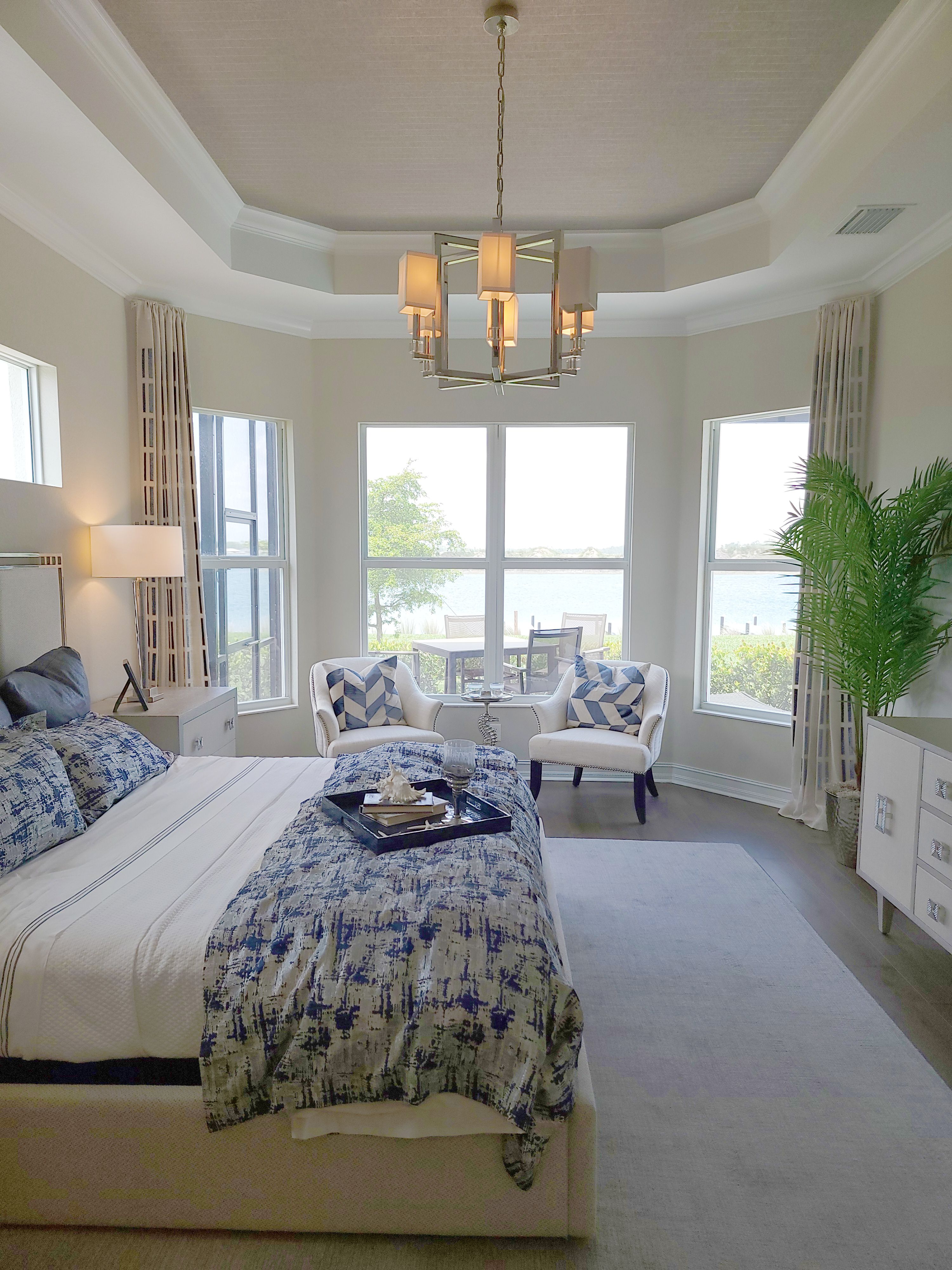 Bright white and blue coastal bedroom