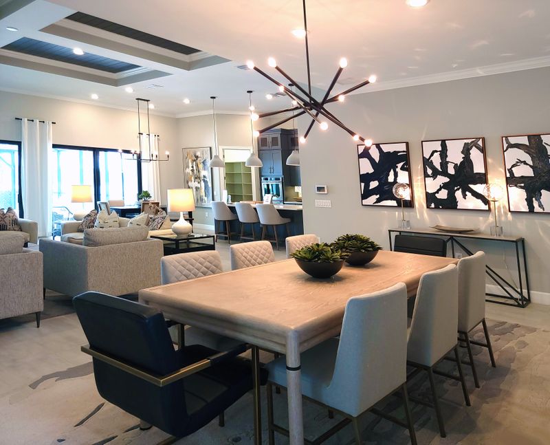Miami Beach dining room with sculptural pendant light