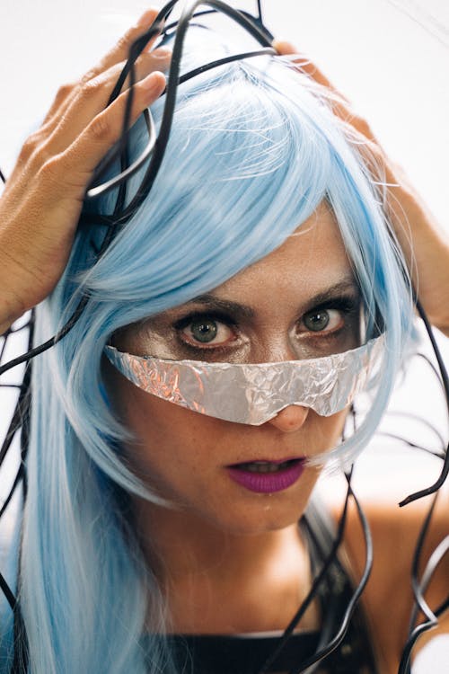 Woman with Blue Hair Posing