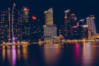 平静的水域映衬着新加坡天际线令人惊叹的夜色