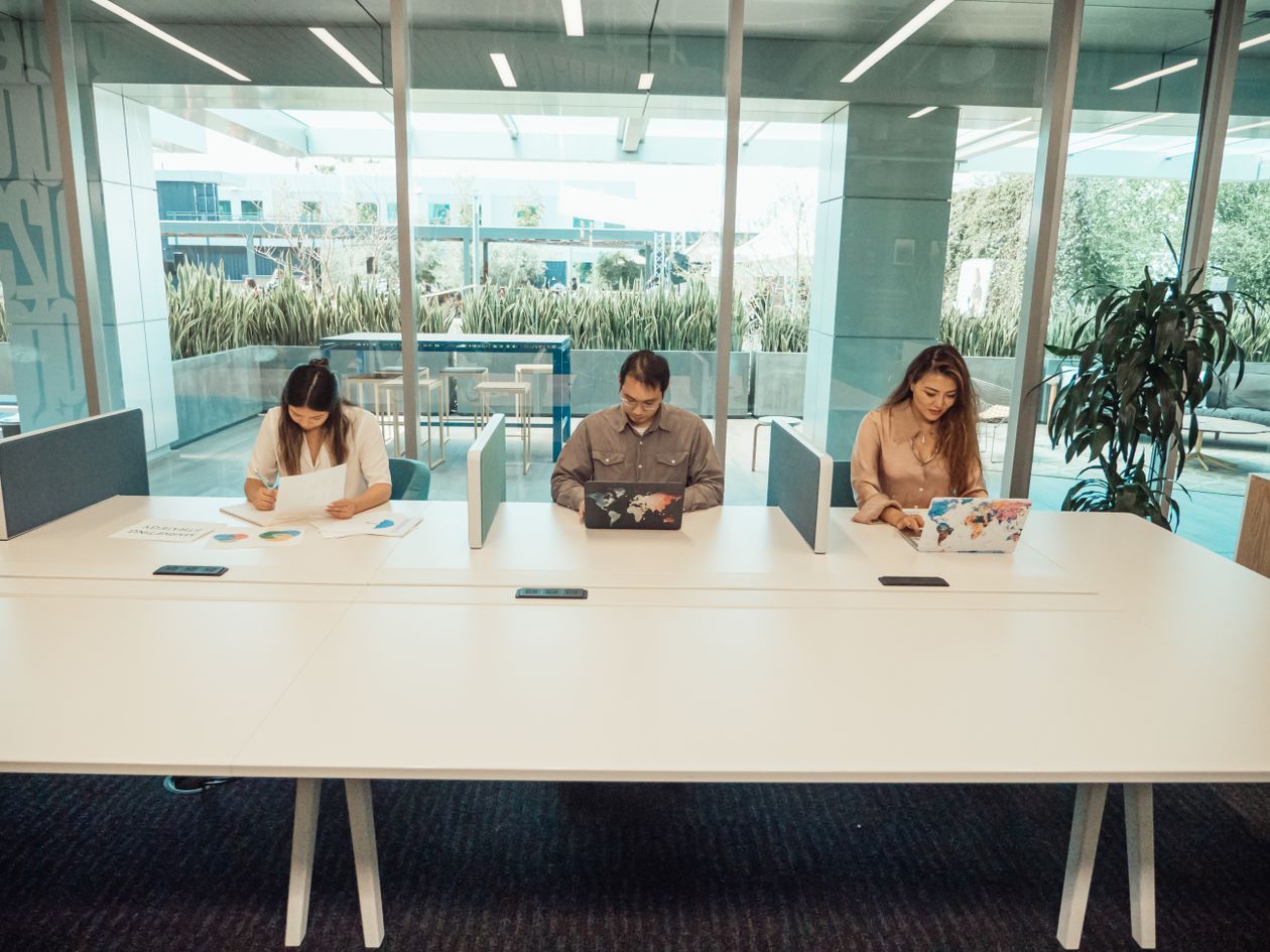 Professionals collaborating in a modern office