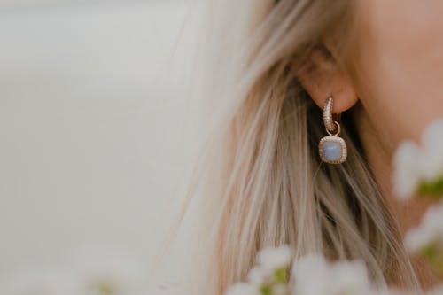 Close-Up Shot of a Person Wearing a Beautiful Earring