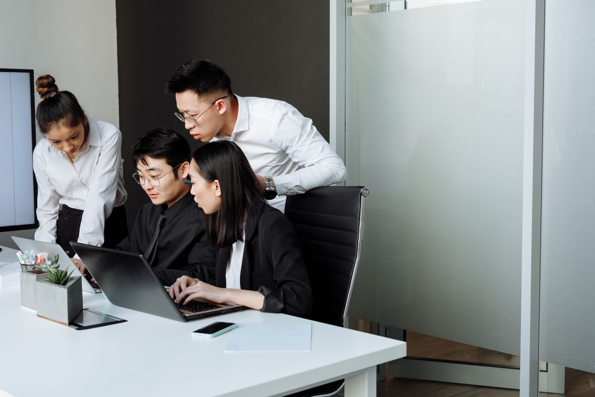 Business team collaborating in an office