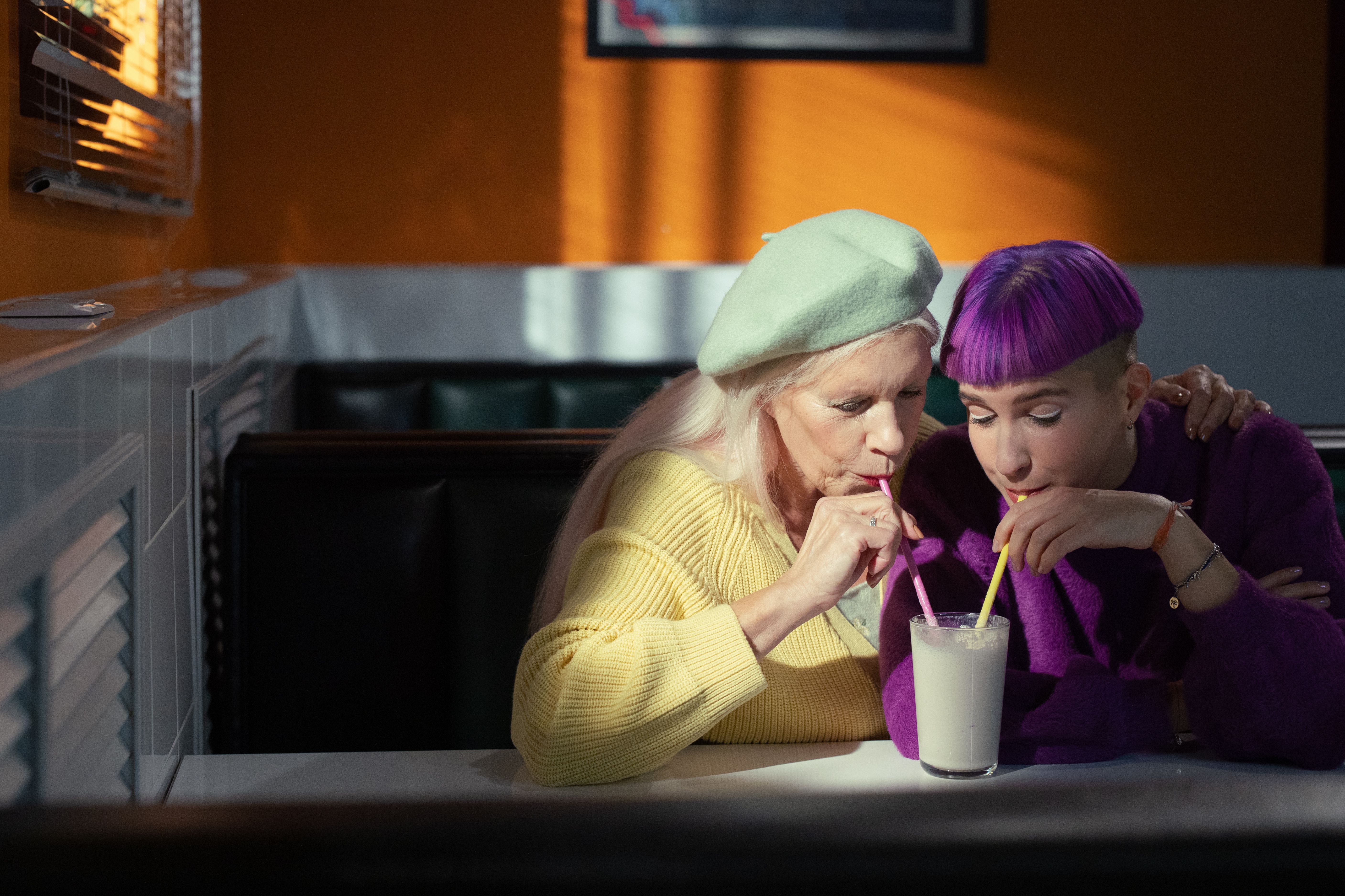 milkshake and fries on a diner table