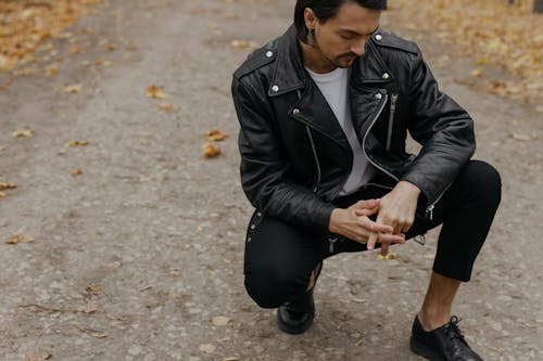 Man in Black Leather Jacket Posing