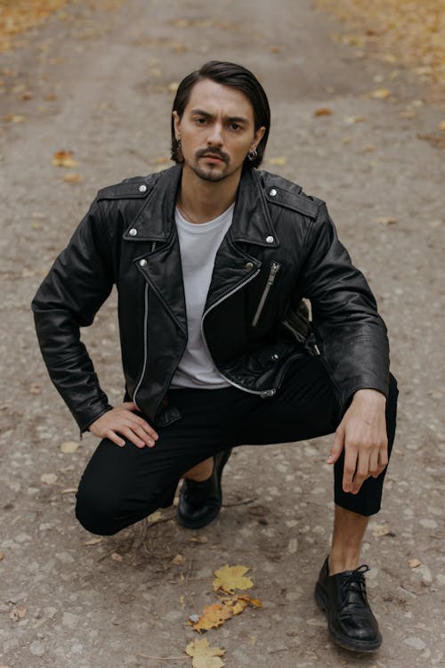 Man in Black Leather Jacket Posing · Free Stock Photo