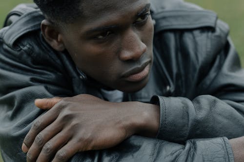 Close Up Shot of a Man in Leather Jacket