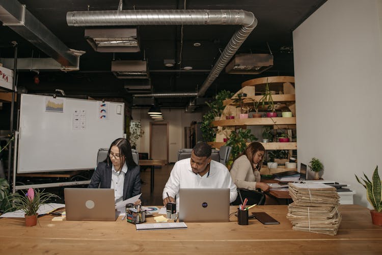 Three People Working In The Office