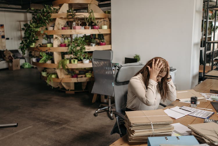 Woman Working Alone In The Office