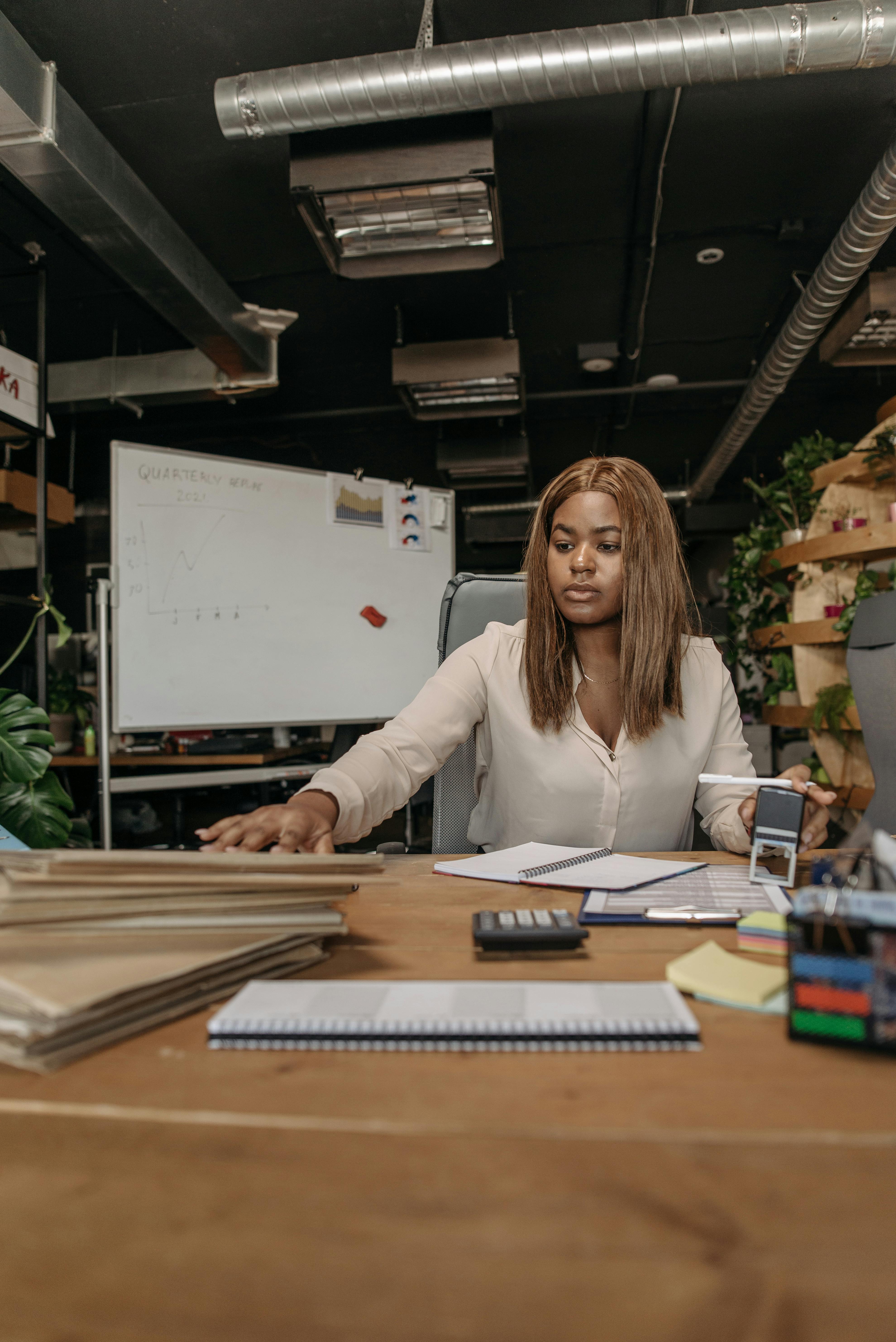 a businesswoman working at an office