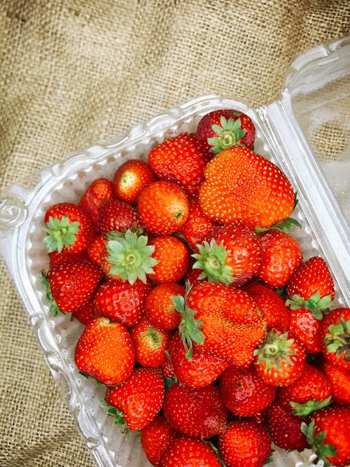 Free Strawberries in a Clear Plastic Container Stock Photo