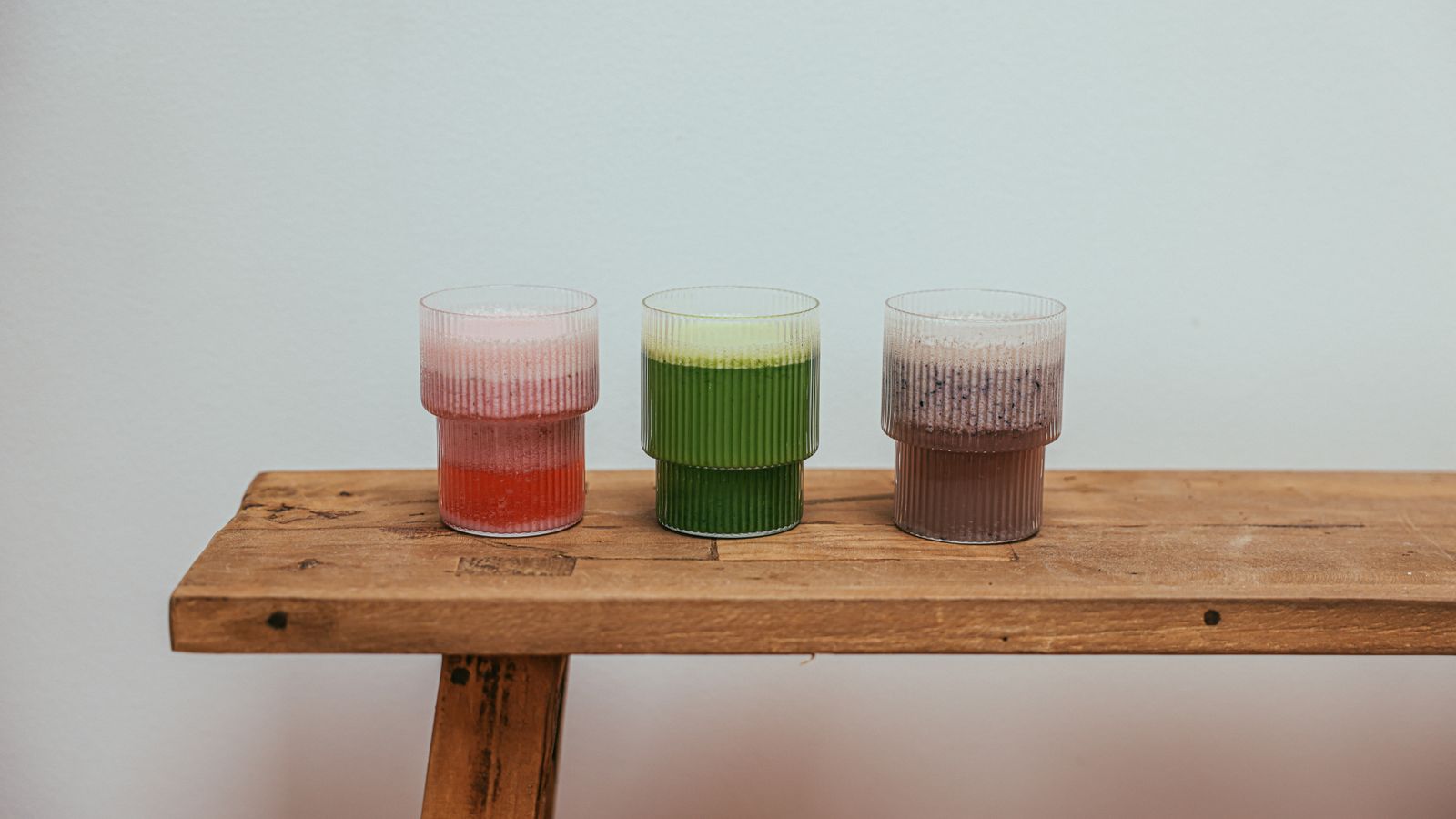 Various drinks on a wooden bench, Mauritania