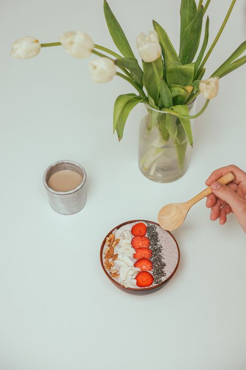 Free A vibrant smoothie bowl topped with fresh berries, seeds, and yogurt. Stock Photo