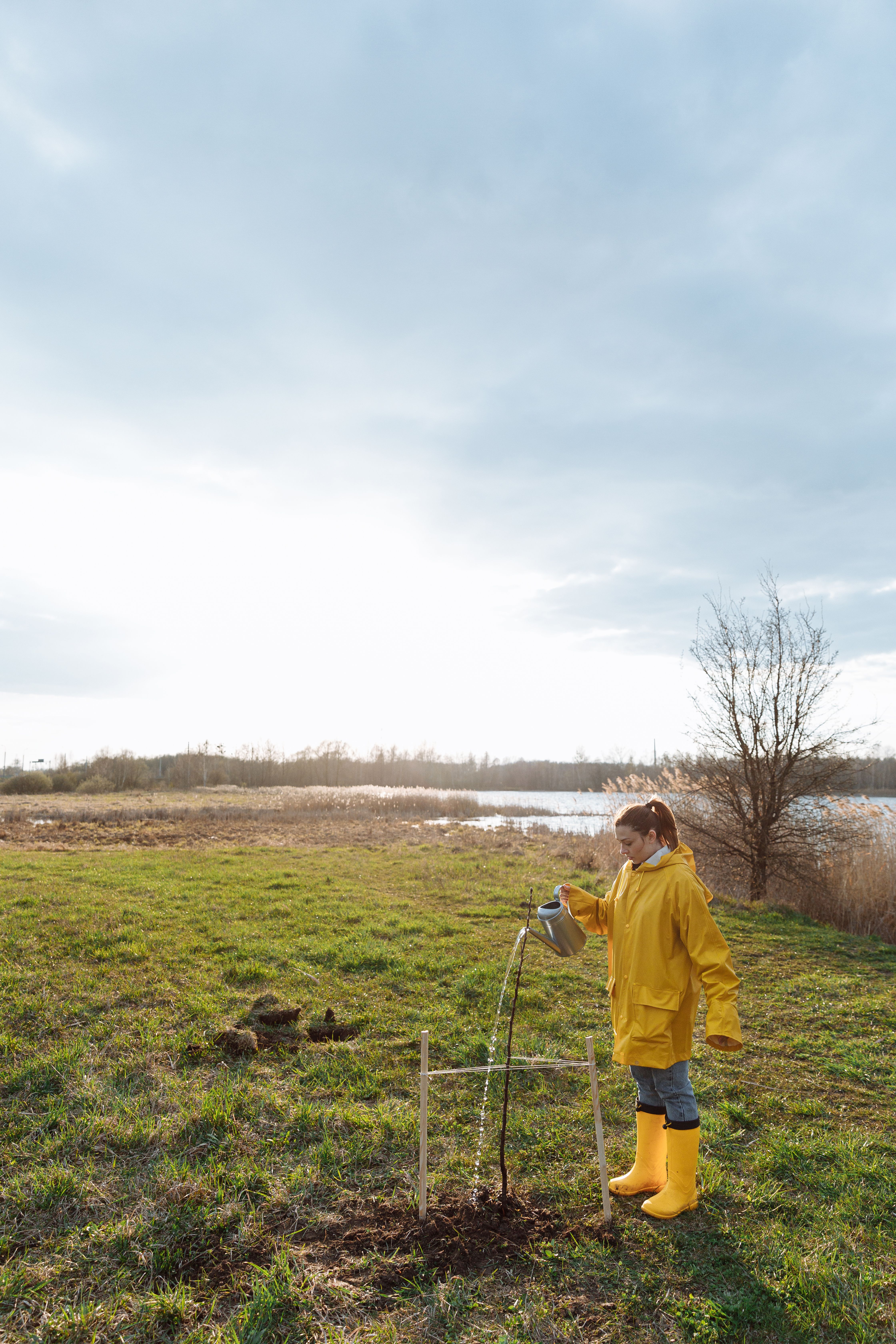 A Woman in Yellow Jacket Standing on Green Grass Field · Free Stock Photo