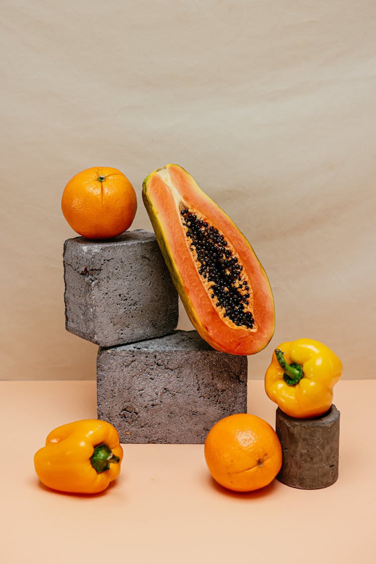 Fruit, Vegetables And Stones Blocks