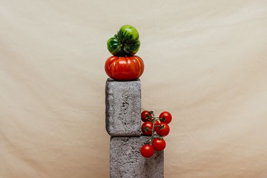 Tomatoes on Gray Concrete Blocks