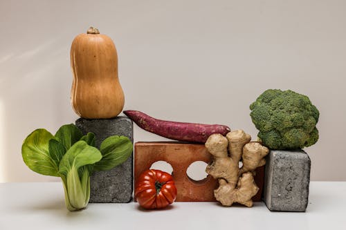 Foto profissional grátis de abóbora, batata doce, bok choy