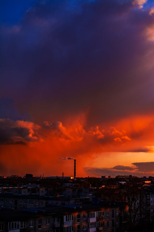 Aerial Shot of a Sunset in a City