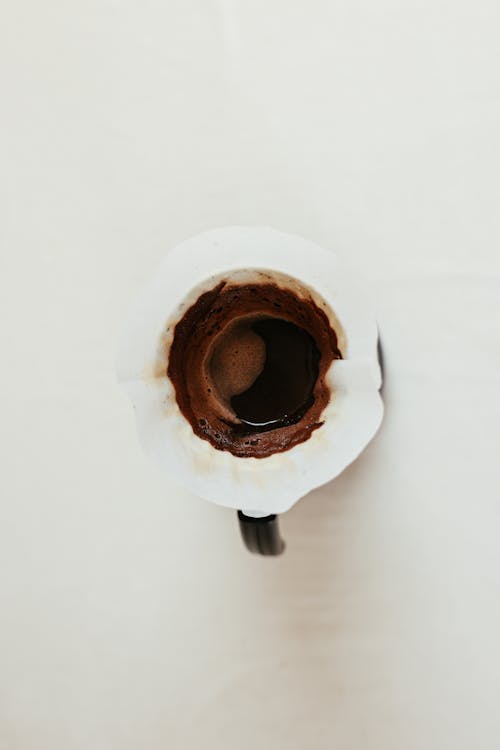 A Top View of Coffee being Brewed with a Pour Over Dripper