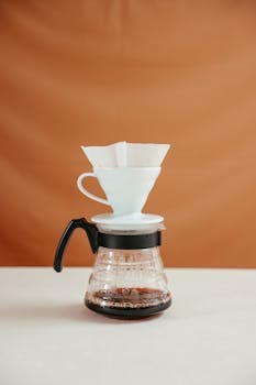 Simple and clean pour-over coffee setup perfect for minimalist kitchen decor and coffee brewing.