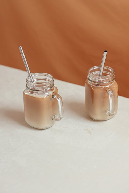 Close-Up Shot of Glasses of Iced Coffee