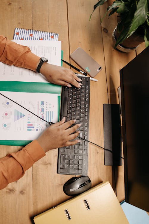 Top View of Woman Working in Office