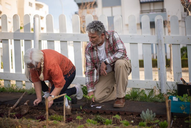 Man And Woman Digging A Dirt Ground