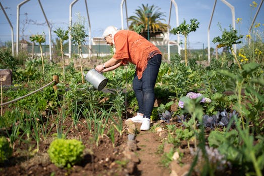 A Woman Watering Plants with the Quote "Effort only fully releases its reward after a person refuses to quit." written on it and have average color value #77785E