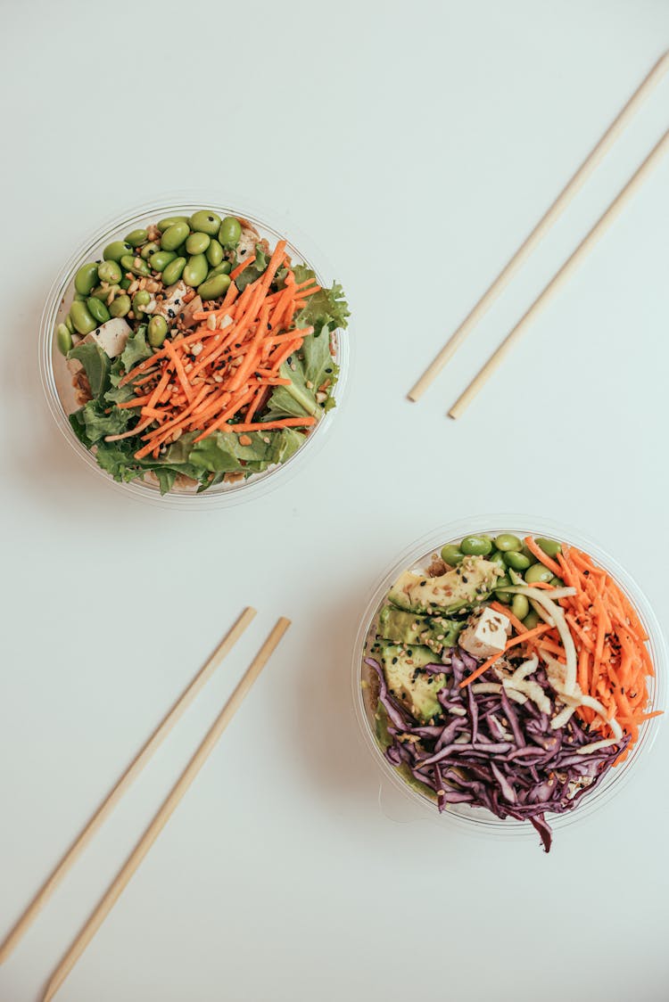 Vegetable Salad In Glass Bowls