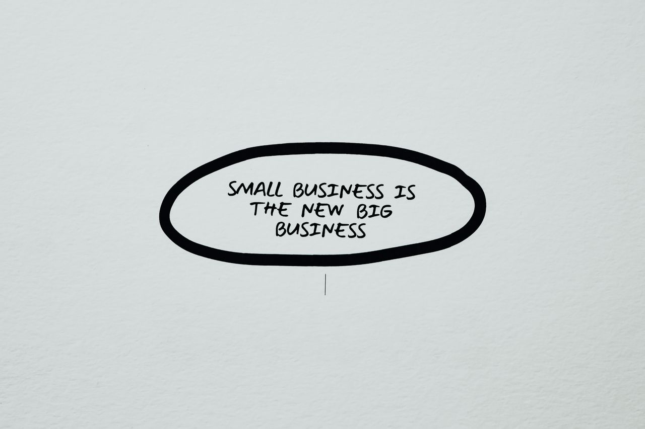 Inspirational message emphasizing the potential of small businesses with bold typography.