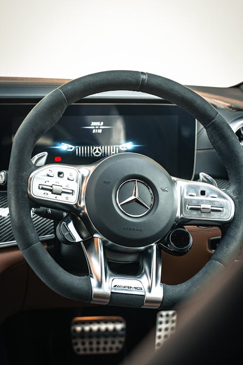 Black and Silver Mercedes Benz Steering Wheel