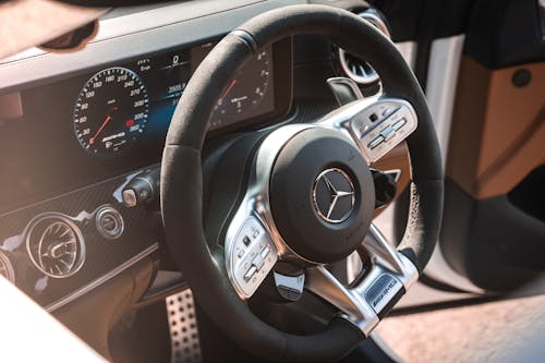 Black Steering Wheel of a Mercedes Car