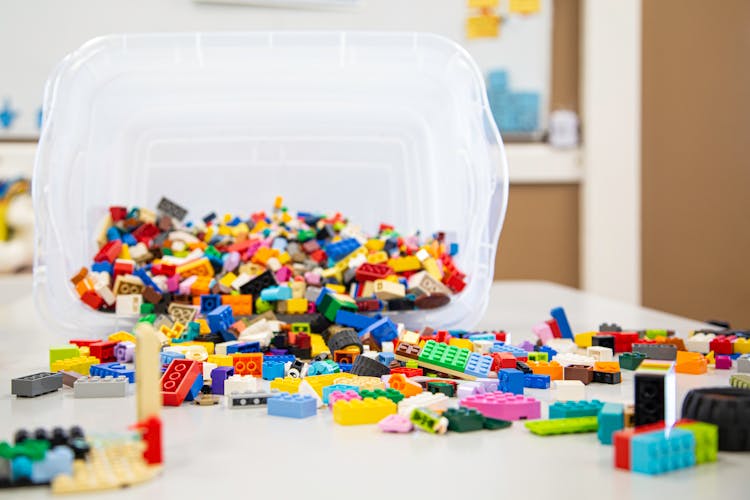 Lego Blocks On White Plastic Container