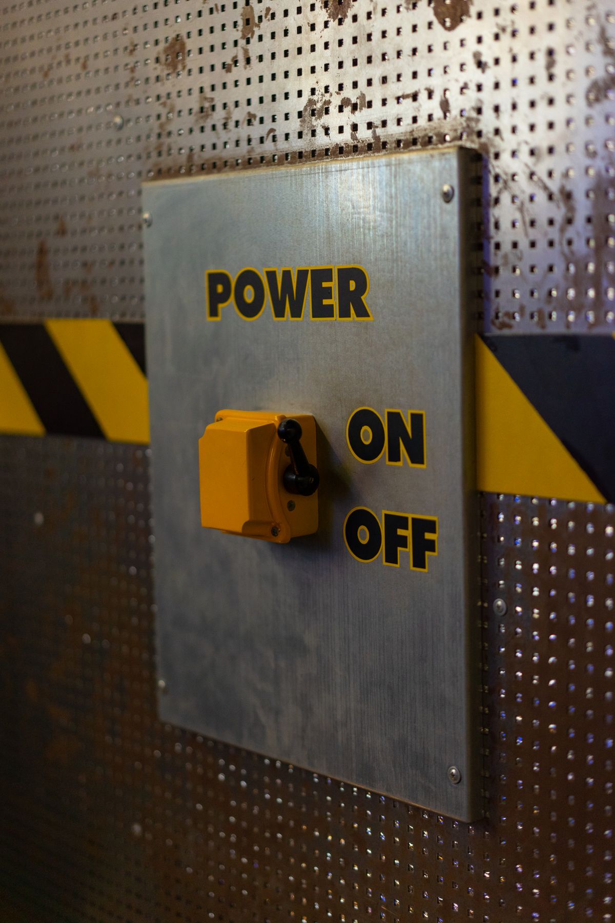 Close-up of an industrial on and off switch