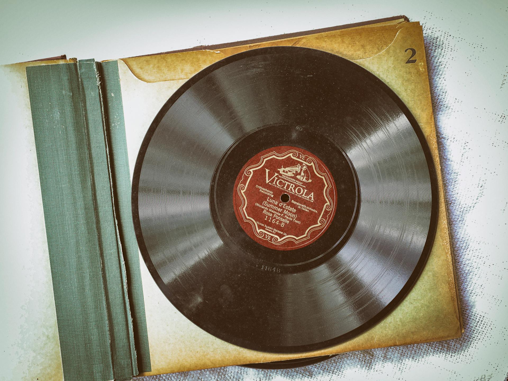 A classic vinyl record in a retro sleeve evokes nostalgia and vintage music vibes.