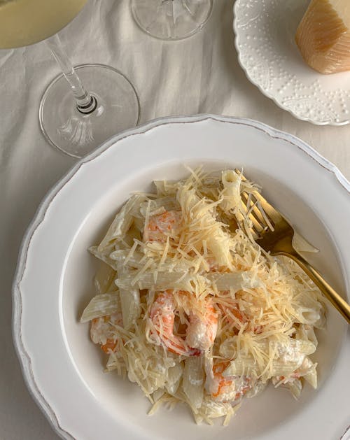 Cooked Shrimps on a Pasta Dish 