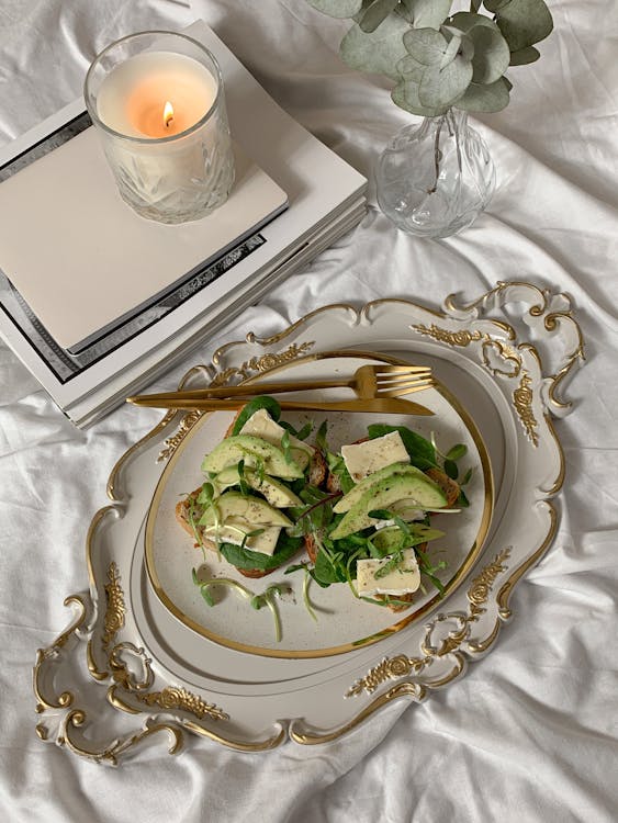 Free Healthy Avocado Toasts on a Vintage Serving Tray Stock Photo