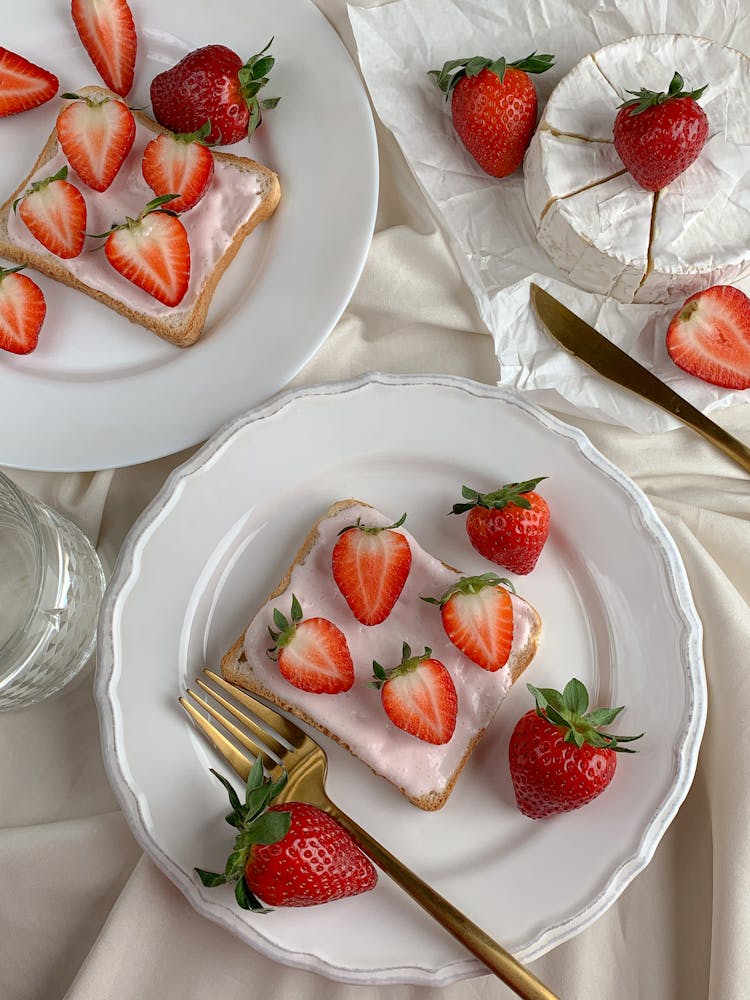 Sliced Strawberries On Bread